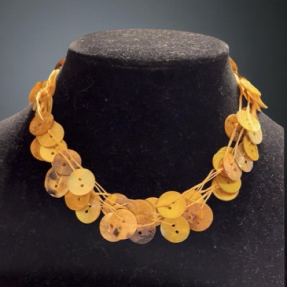 Mother of pearl button necklace signed vintage GUC